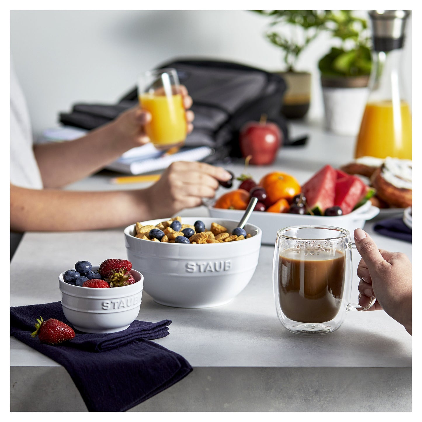 STAUB Ceramique 2 Piece Ceramic Round Ramekin Set, Pure-White