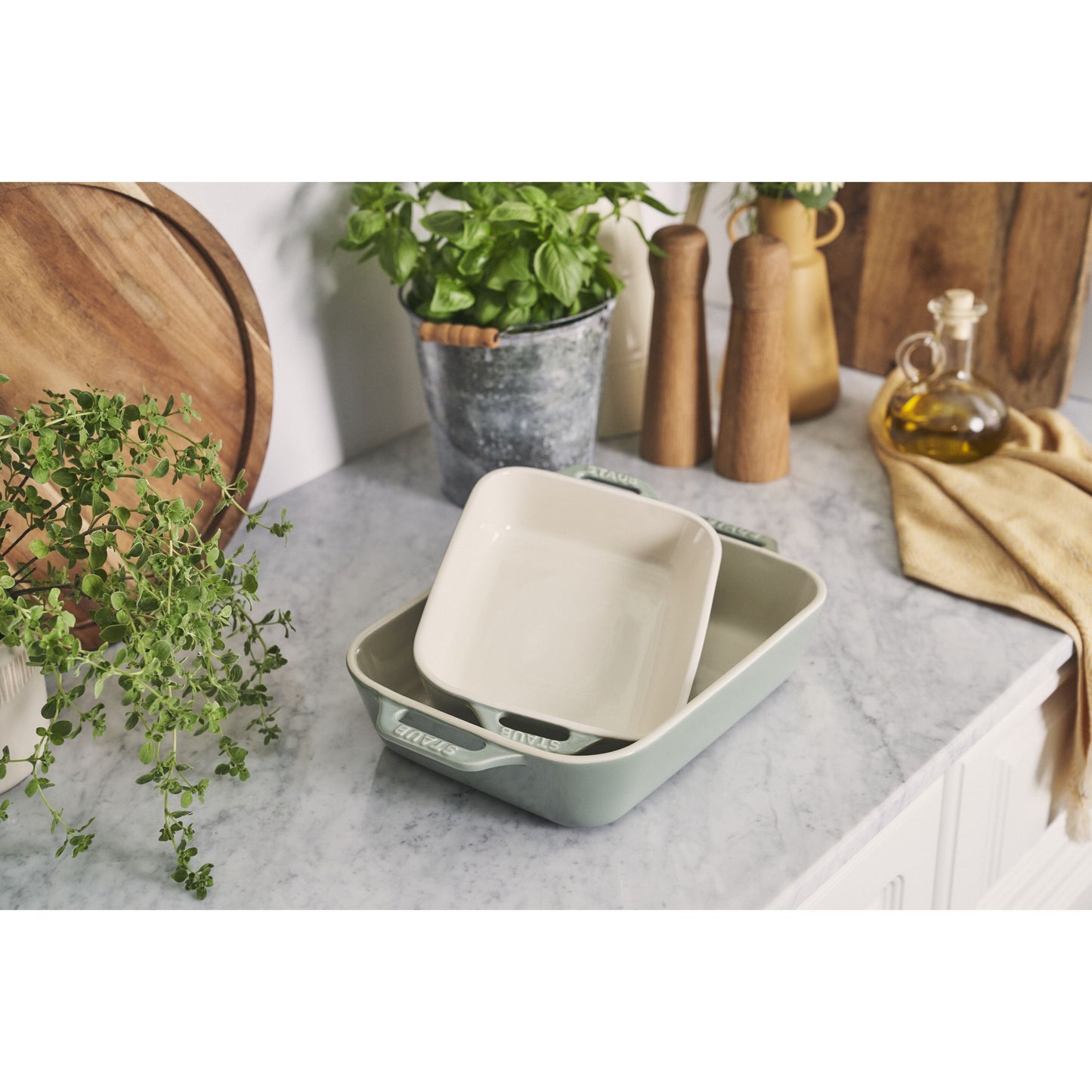 STAUB Ceramique 1 L Ceramic Rectangular Baking Dish, Eucalyptus