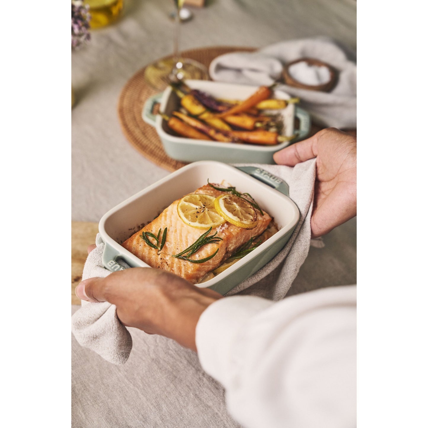 STAUB Ceramique 1 L Ceramic Rectangular Baking Dish, Eucalyptus