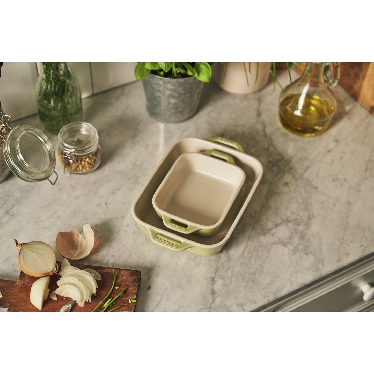 STAUB Ceramique Rectangular Baking Dish Set Light Green 2 Piece