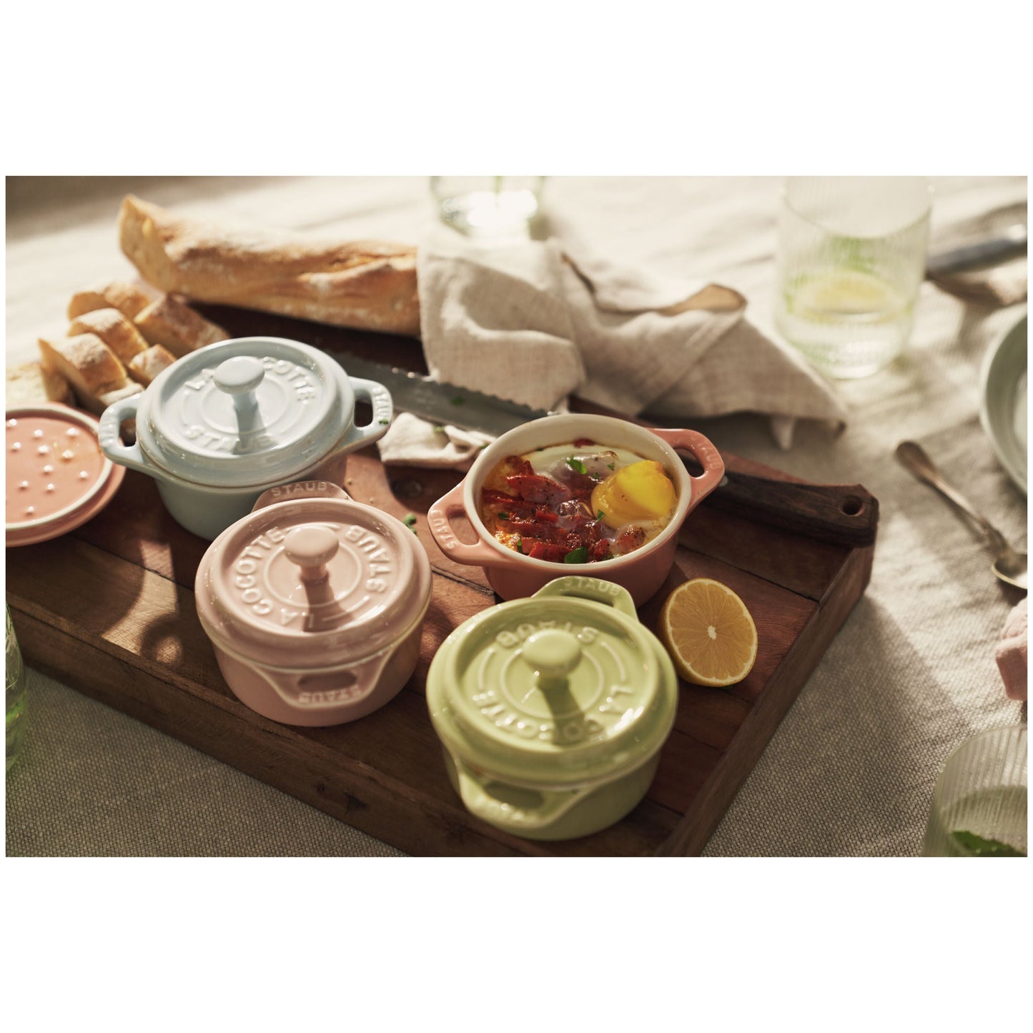 STAUB Ceramique 6 Piece Ceramic Cocotte Set Macaron, Mixed Colours