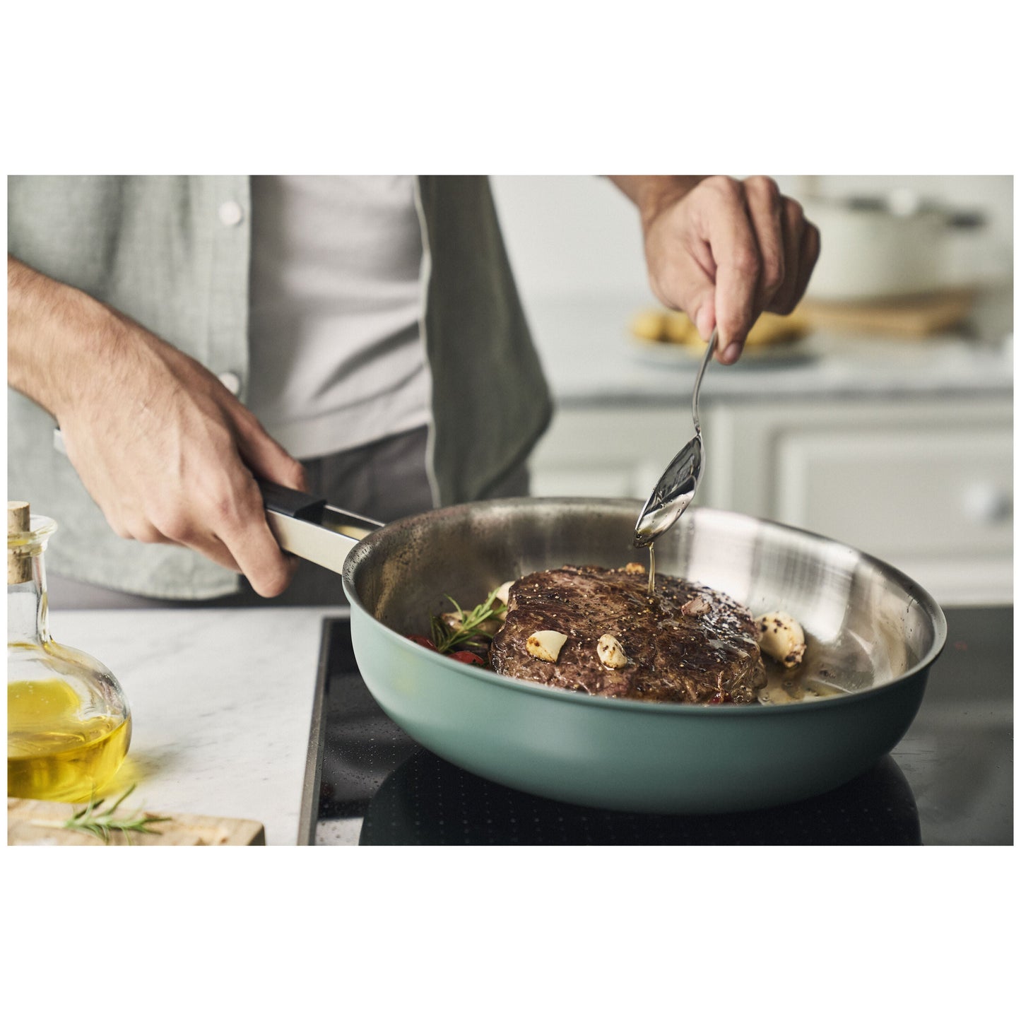 ZWILLING Pure Frying Pan, 24 Cm / 9.5 Inch, 18/10 Stainless Steel, Green