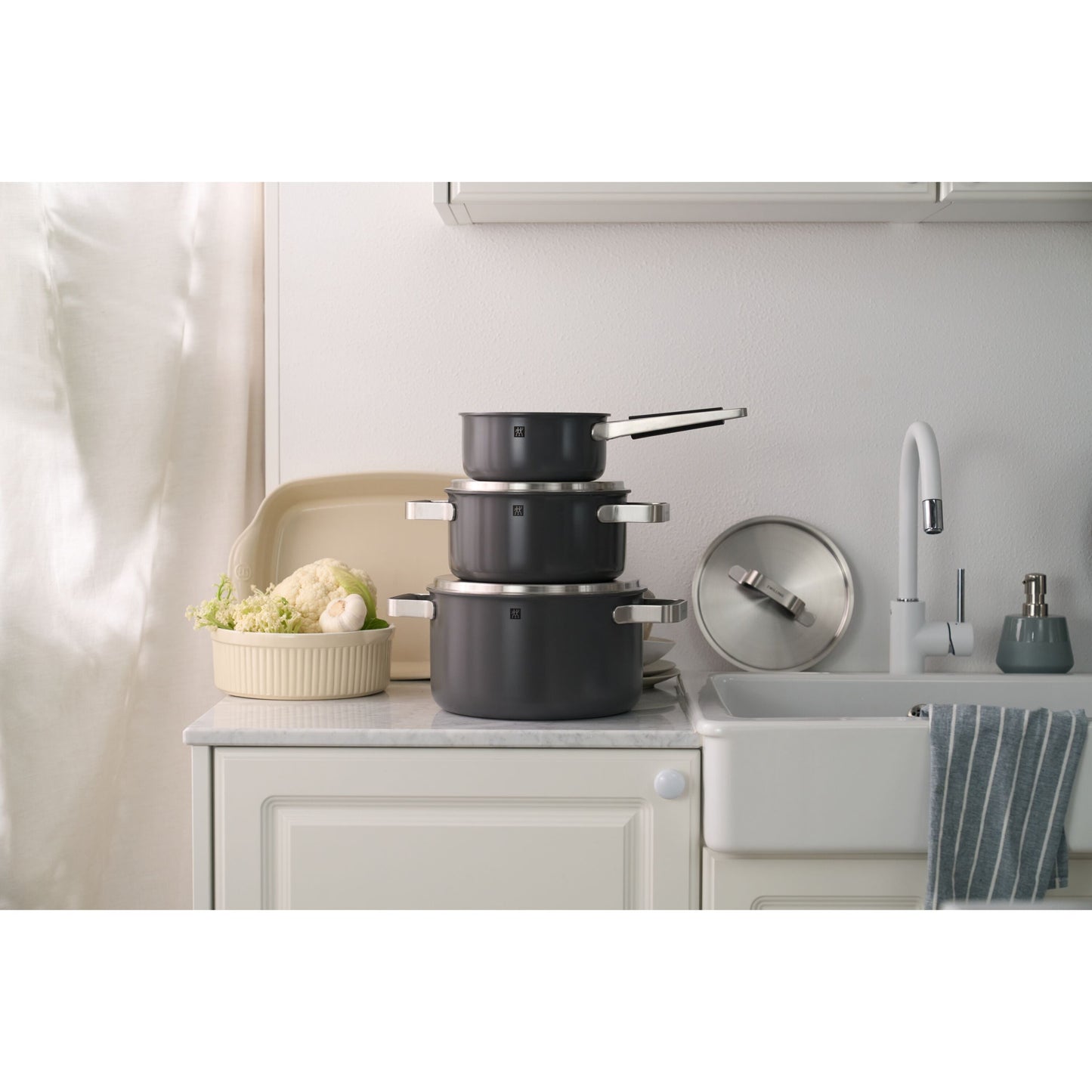 ZWILLING Pure Cookware Set, 6 Piece 18/10 Stainless Steel, Grey