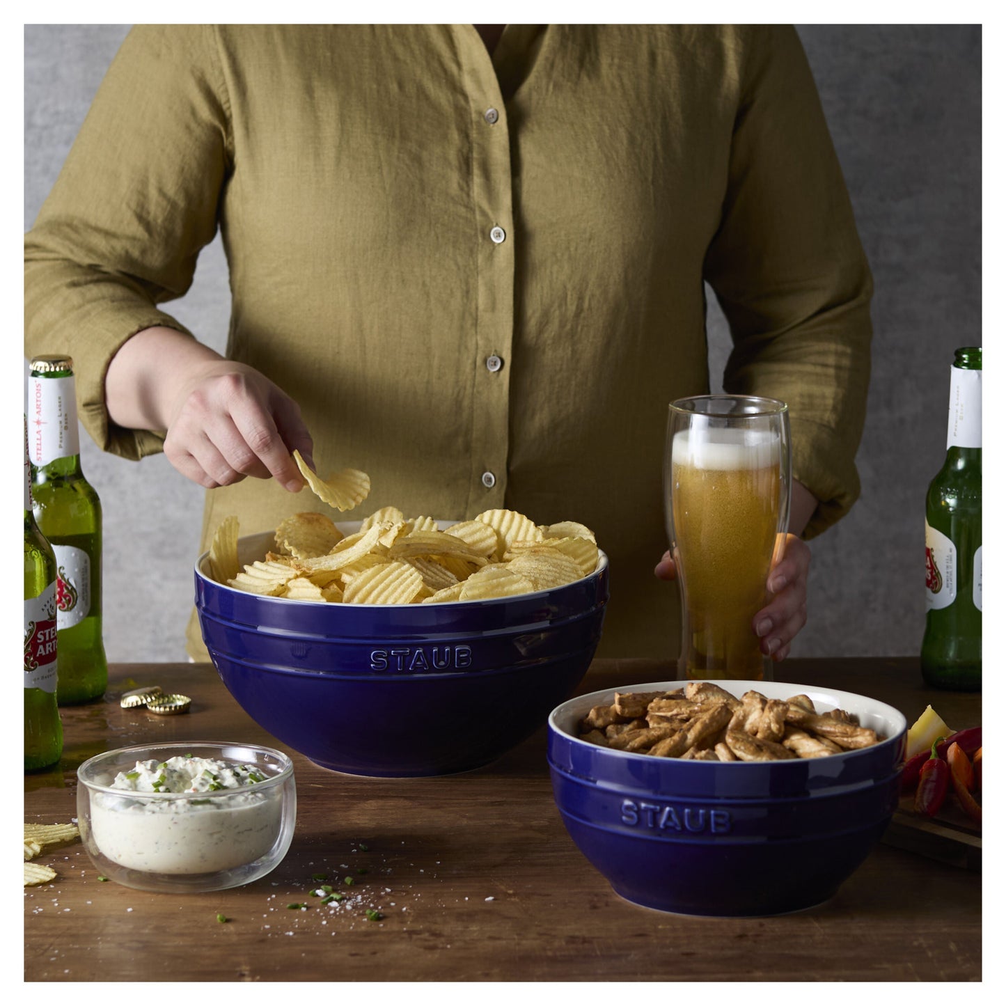 STAUB Ceramique 2 Piece Ceramic Bowl Set, Dark-Blue