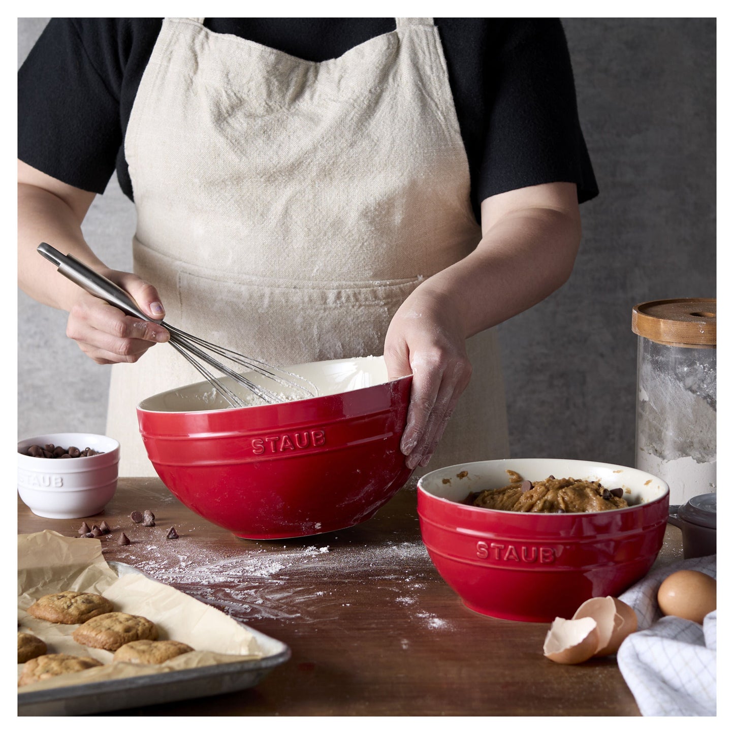 STAUB Ceramique 2 Piece Ceramic Large Mixing Bowl Set, Cherry