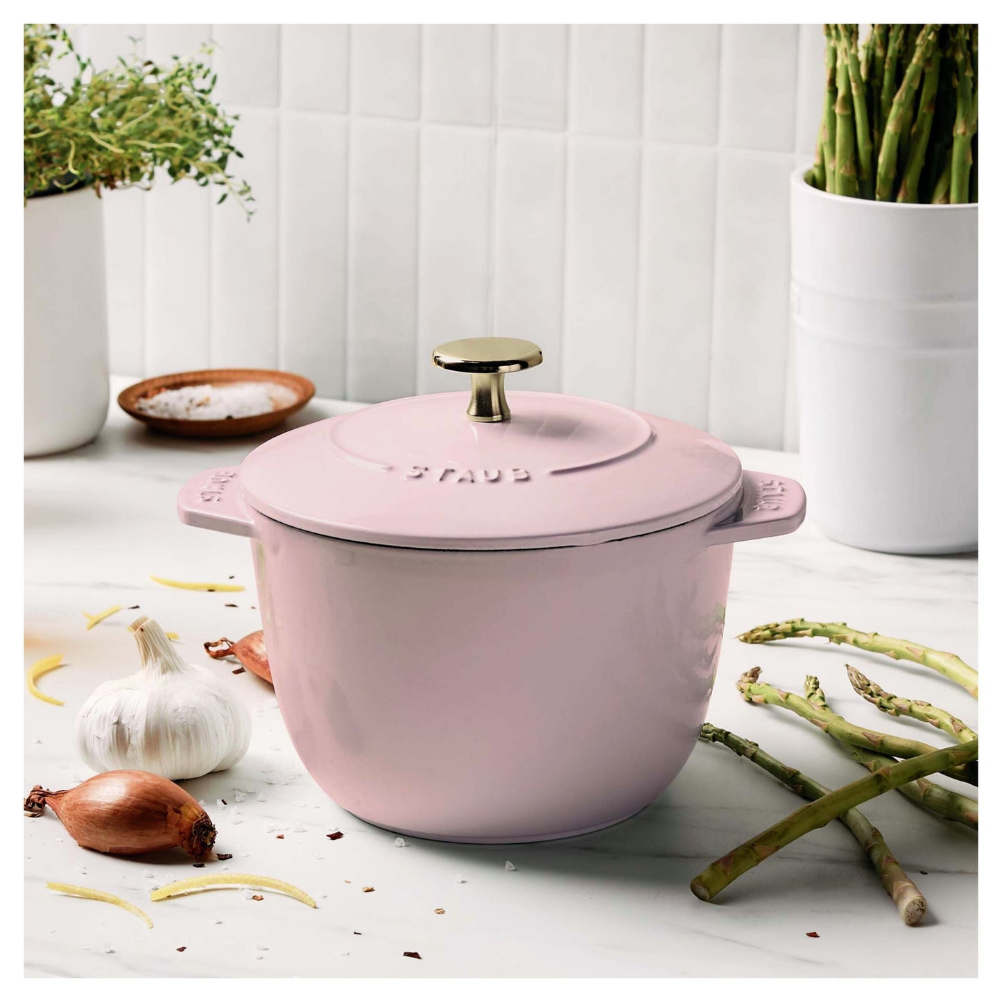 STAUB La Cocotte 1.75 L Cast Iron Round Rice Cocotte, Sorbet Rose