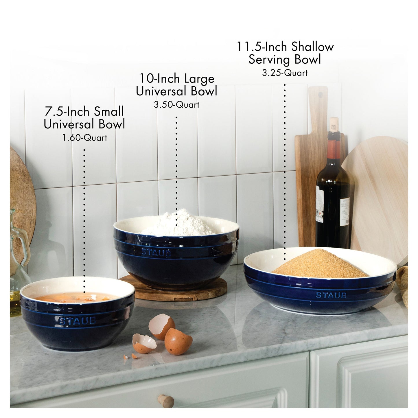 STAUB Ceramique 28 Cm Ceramic Round Serving Bowl, Dark-Blue